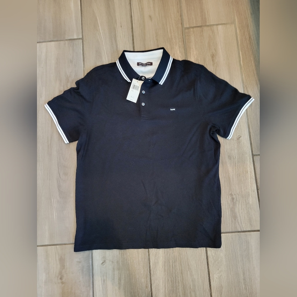 Brand New Michael Kors Black Greenwich Cotton Polo Shirt, Large